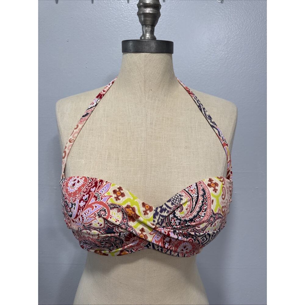 Victoria Secret Halter Bikini Top 36C Womens Pink Floral Swimwear Padded Pool